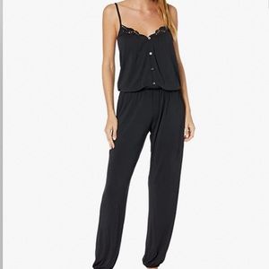 Eberjey Naya The Button Down Jumpsuit Pajamas Loungewear Wore 1X Ladys Black Med